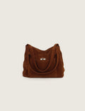 Suede Pocket Flap Bag — Medium, Tan