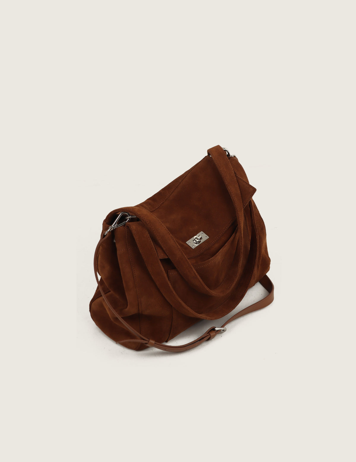 Suede Pocket Flap Bag — Medium, Tan