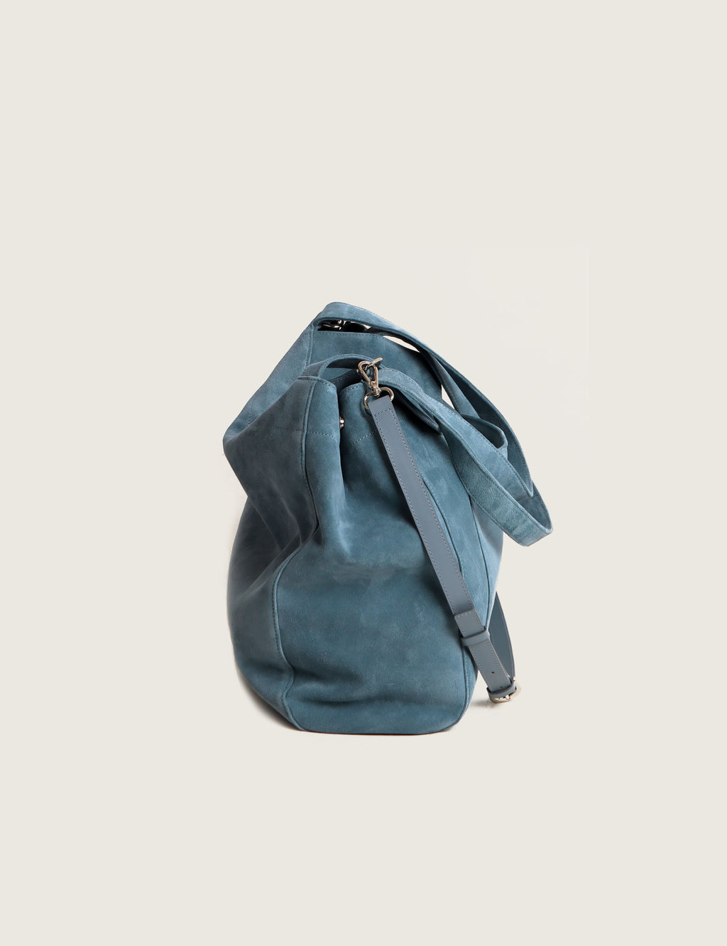 Suede Pocket Flap Bag — Large, Sky Blue