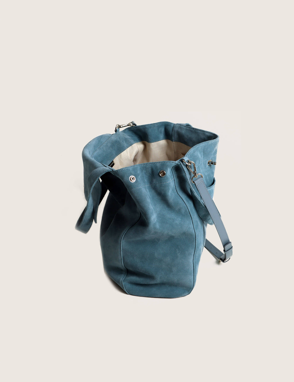 Suede Pocket Flap Bag — Large, Sky Blue