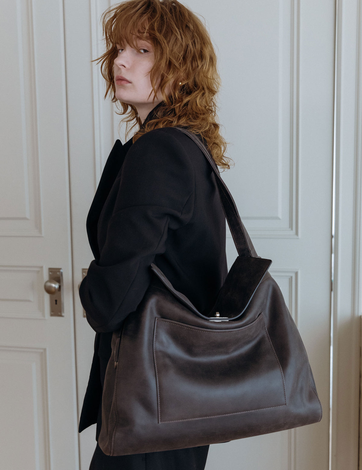 Vintage Leather Pocket Flap Bag — Large